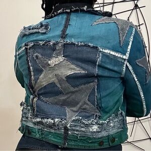 Custom dyed Stylish Teal and Navy Denim Jacket